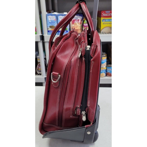 McKLEIN Red Leather Wheeled Business Laptop Computer Case Bag Removable Wheels - Picture 5 of 16